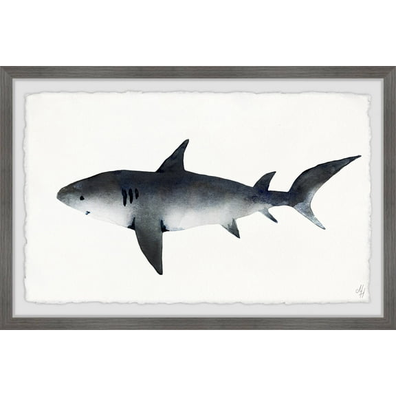 Marmont Hill Big Gray Shark Framed Wall Art, 12.00" x 1.50"
