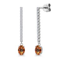 14K White Gold Ecstasy Mystic Topaz and White Lab Grown Diamond Long Liner Dangle Earrings for Women | 1.36 Cttw | Gemstone November Birthstone | Oval 6X4MM | White Gold Chain Drop Earrings