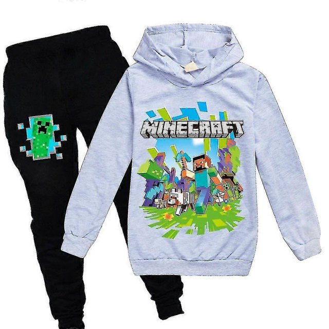 7-16 Years Kid Minecraft Print Tracksuit Set Hoodie Pants