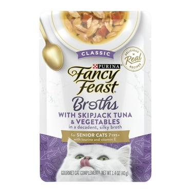 Purina Fancy Feast Broths Kitten Food, Wet Cat Food, Skipjack Tuna & Veggies, 1.4 oz Pouch (16 Pack)