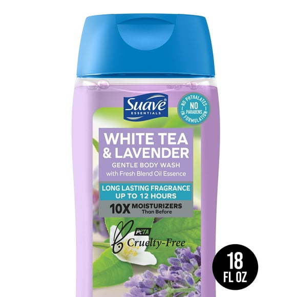 Suave Essentials Gentle Body Wash, Moisturizing with White Tea, Lavender & Vitamin E, All Skin Types, 18 oz