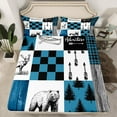 thumbnail image 2 of Feelyou Farmhouse Bear Animal Twin Sheet Sets, Blue Check Patchwork Twin Fitted Sheet, Jungle Pine Tree Plant Flat Sheet, Lightweight Room Decor, 3 Pieces, 2 of 7