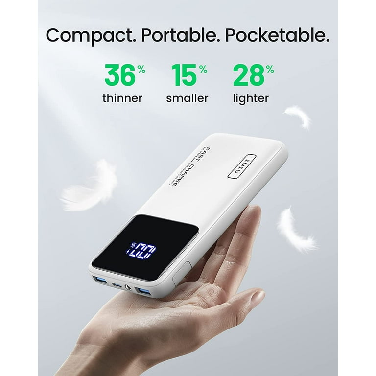 INIU Portable Power Bank Slimmest 10000mAh Portable Charger with LED Display Phone Holder White