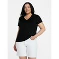 thumbnail image 3 of Time and Tru Women's Cotton V-Neck Tee with Short Sleeves, Sizes XS-4X, 3 of 6