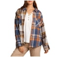 thumbnail image 2 of Womens Blouses Autumn Winter Plaid Print Lapel Long Sleeve Pocket Cardigan Overshirt Tops Daily-Wear, 2 of 9
