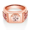 thumbnail image 2 of Gem Stone King Men's 18K Rose Gold Plated Silver Peach Nano Morganite and Pink Sapphire Ring (2.04 Cttw, Cushion 8MM, Size 10), 2 of 4