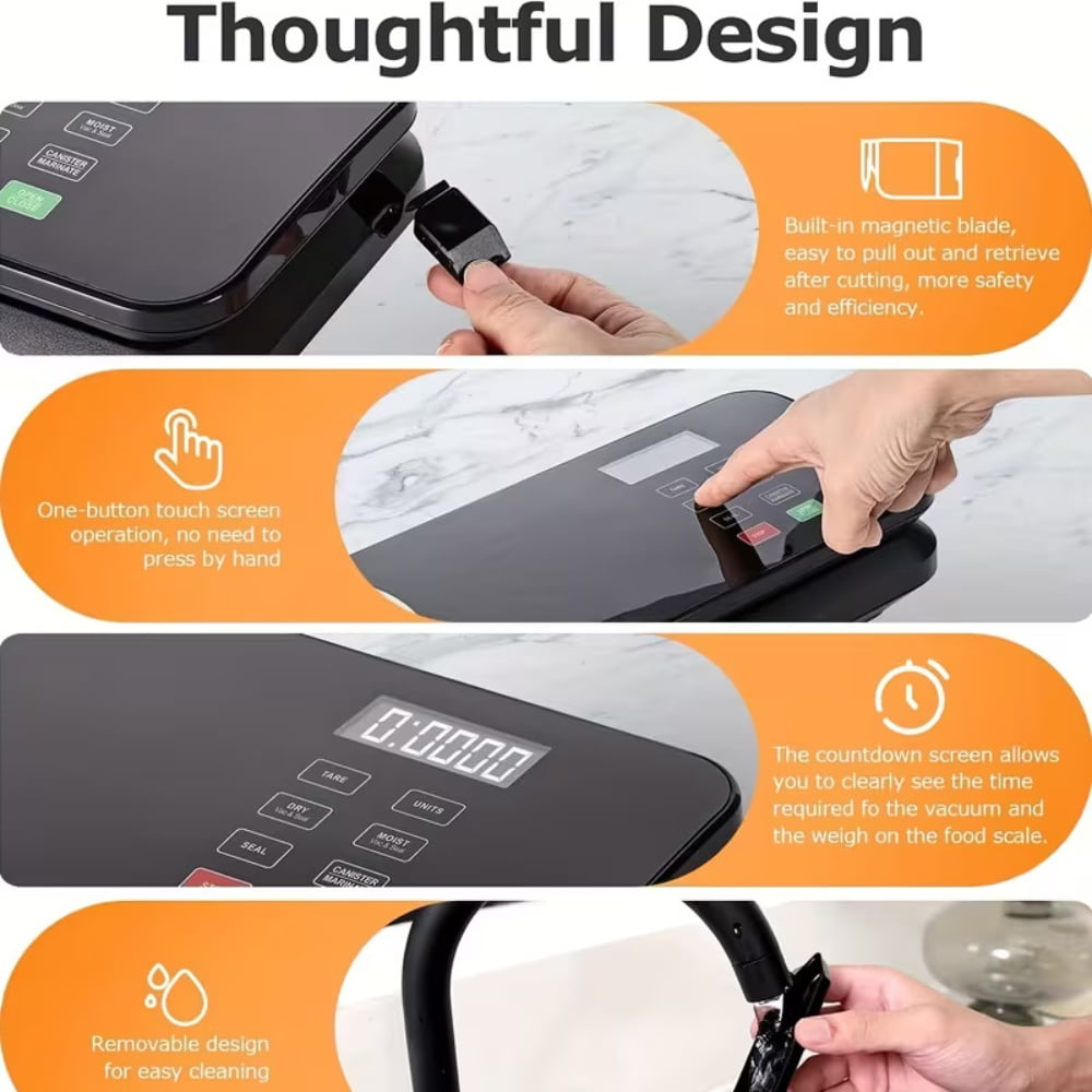 7-in-1 Automatic Vacuum Sealer with Kitchen Scale - 90KPA Food Sealer, Built-in Cutter, Dry/Wet Modes, Compact Food Sealer