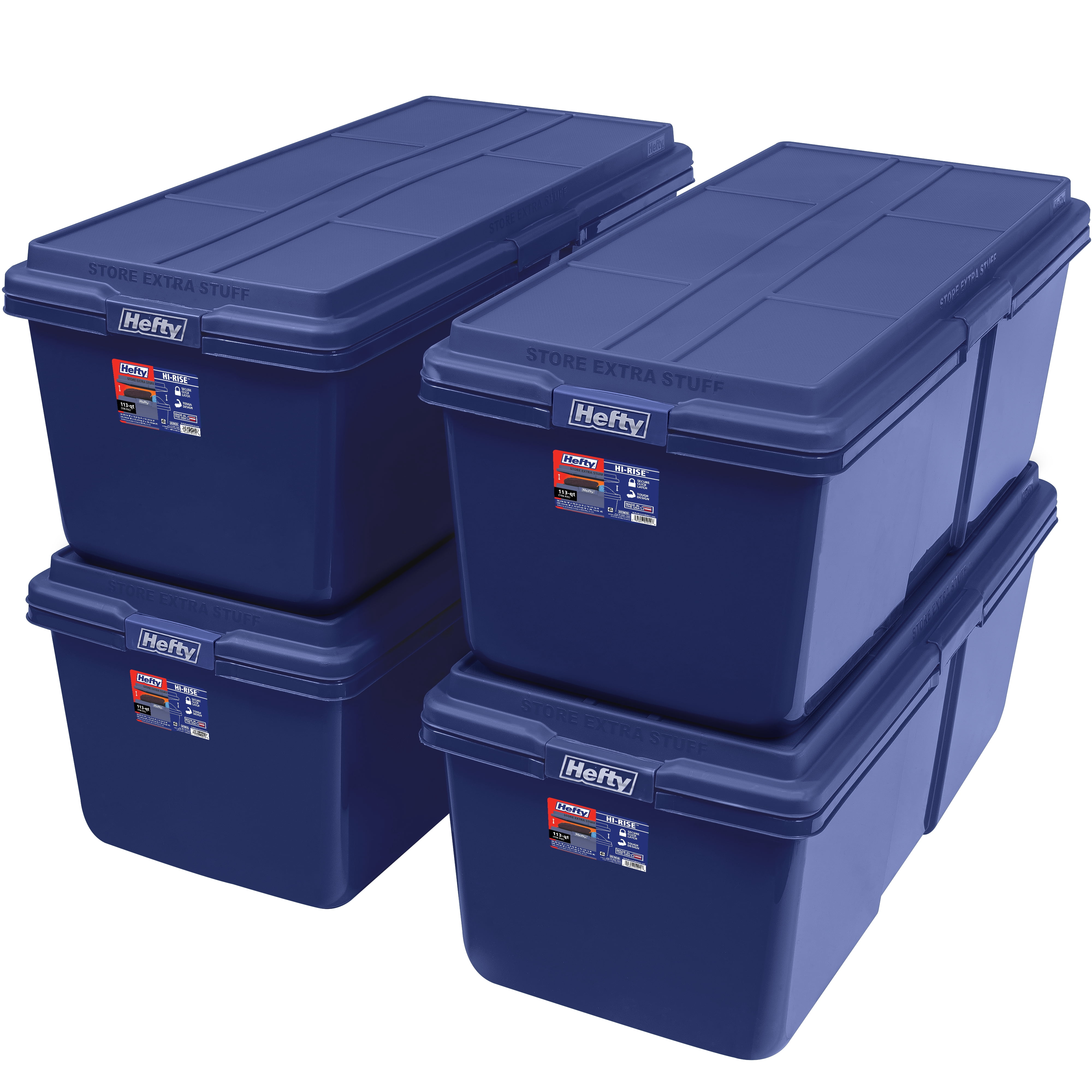 Hefty HI-RISE 28 Gallon Large Latching Storage Bin, Plastic Latched Storage Container with HI-RISE Lid, Blue