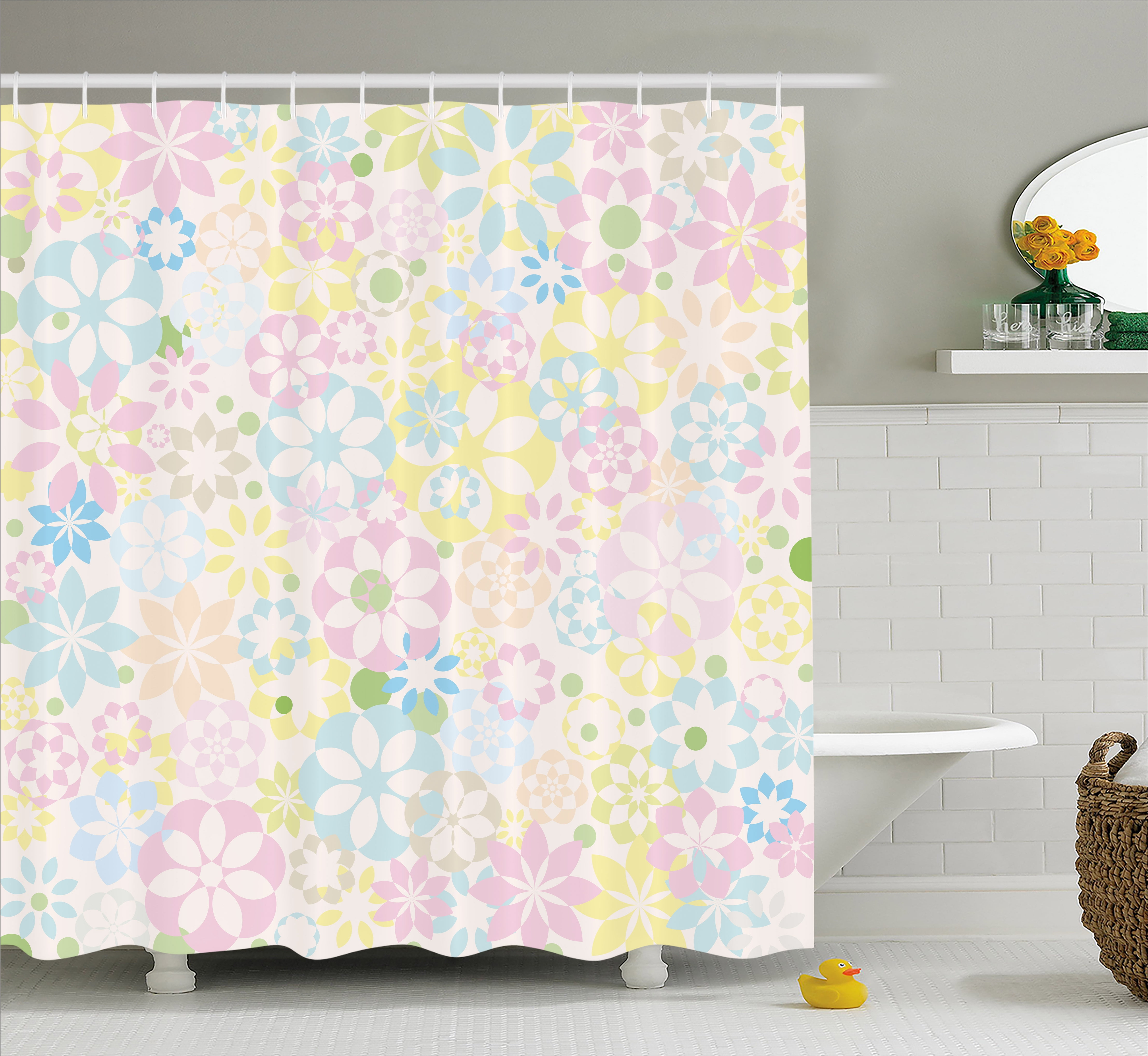 Pastel Shower Curtain, Blossoming Flowers Bedding Plants Spring Colors