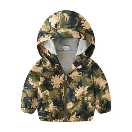 

SUWHWEA Toddler Kids Baby Grils Boys Dinosaur Print Jacket Zipper Hooded Windproof Coat in season Fall savings on Clearance