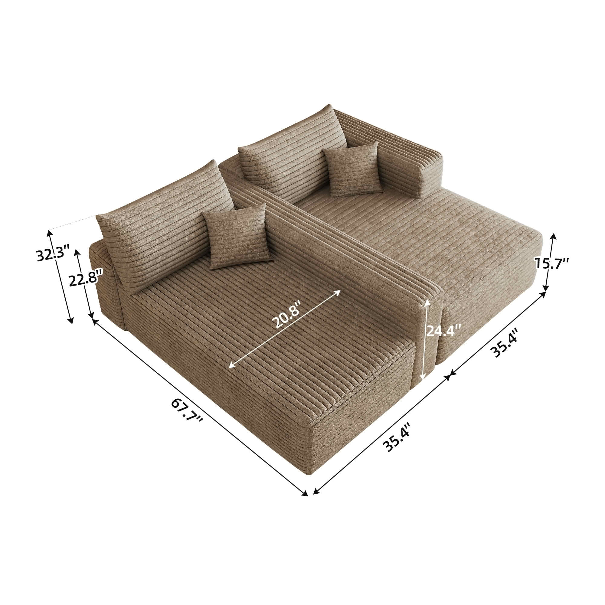 MAYEERTY 103 Inch L‑Shaped Cloud Sectional Sofa, Modern Minimalist Deep‑Seat Corner Couch, Plush Corduroy Upholstered Reversible Sofa, No‑Assembly Required for Living Room Apartment