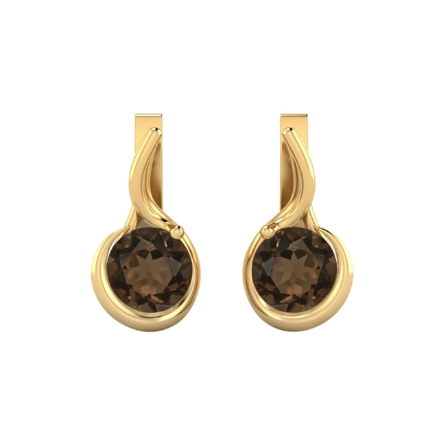 Boucles d'Oreilles pour Femme en Vermeil Or Argent 925 avec Clous d'Oreilles Anglais à Quartz Rond Fumé de 5 mm