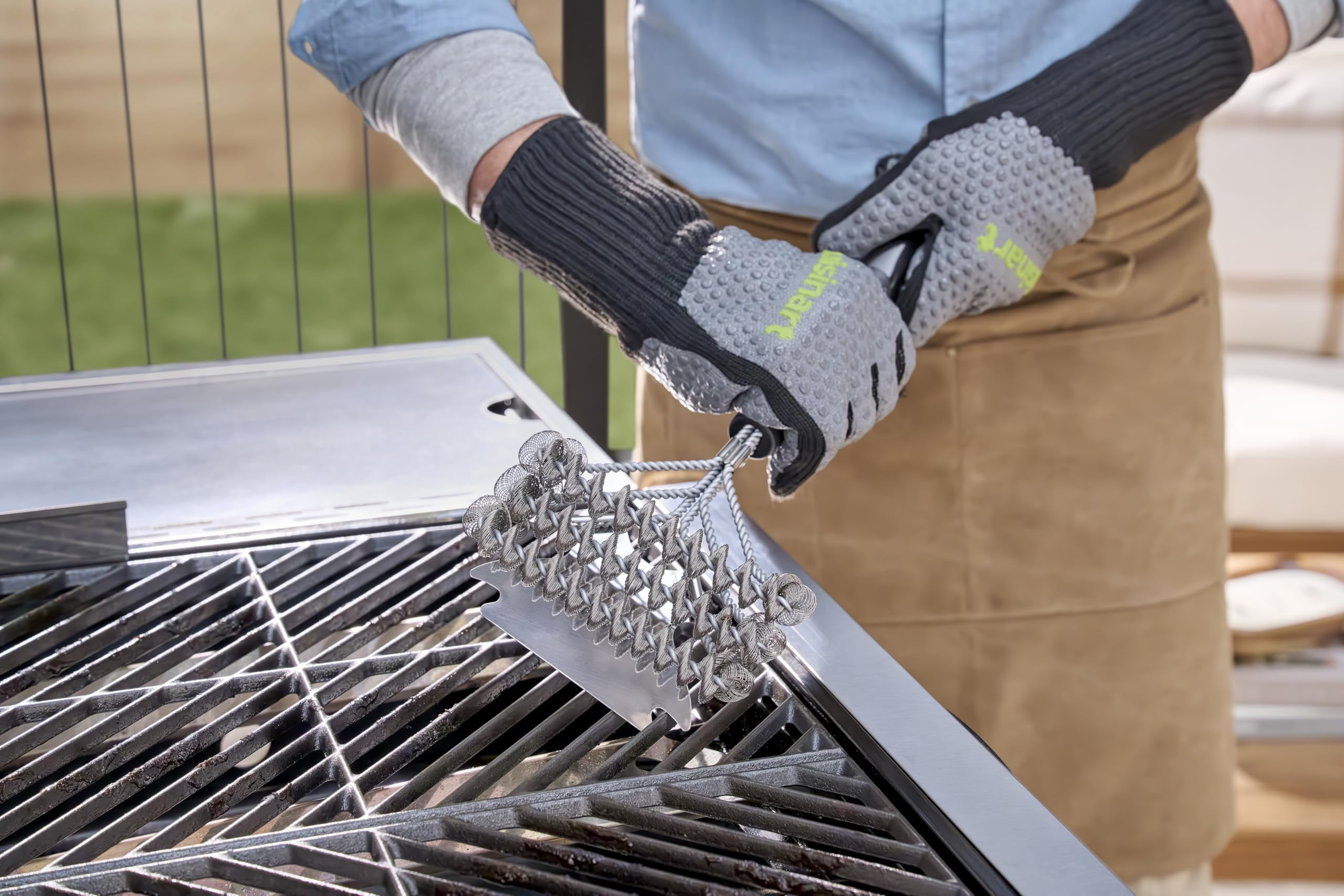 Triple Coil Grill Brush 17 Inch Stainless Steel Scraper Bristle-Free Cleaning Tool for BBQ Cookout Tailgate Grate Maintenance