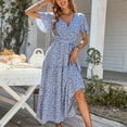 thumbnail image 4 of Summer Dresses for Women Maxi Dress V-Neck Short Sleeve Casual Holiday Swing Dress Printed Dress, 4 of 6