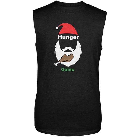 Christmas Hunger Gains Santa Black Adult Sleeveless T-Shirt - Large