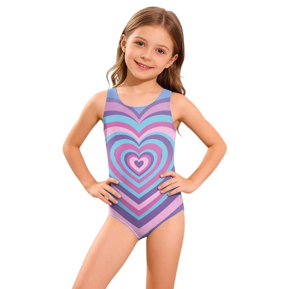 Grblisyd Girls One Piece Swimsuits Cute Cartoon Crew Neck Swimwear Athletic Bathing Suit 2-13Y