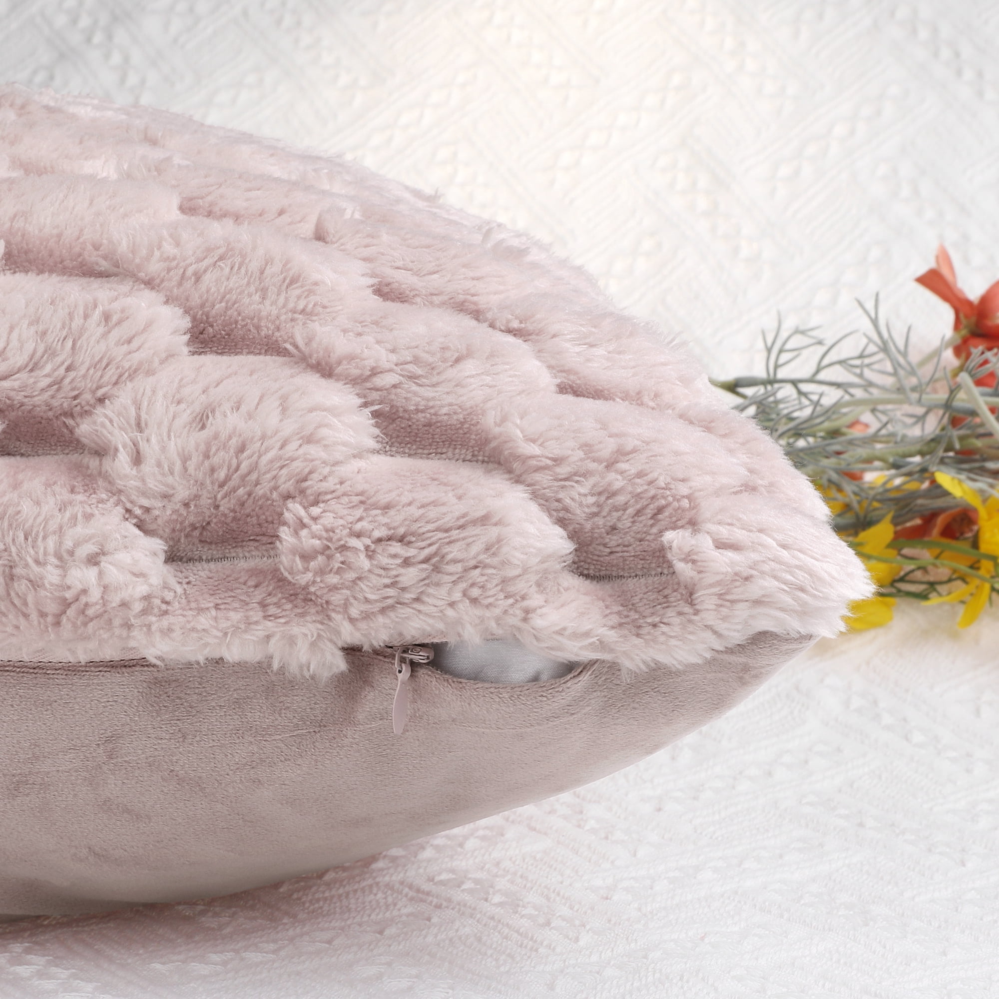 Unique Bargains 2 Soft Throw Pillow Covers Fur Decorative Fuzzy Plush Cushion Covers Pink 18" x 18"
