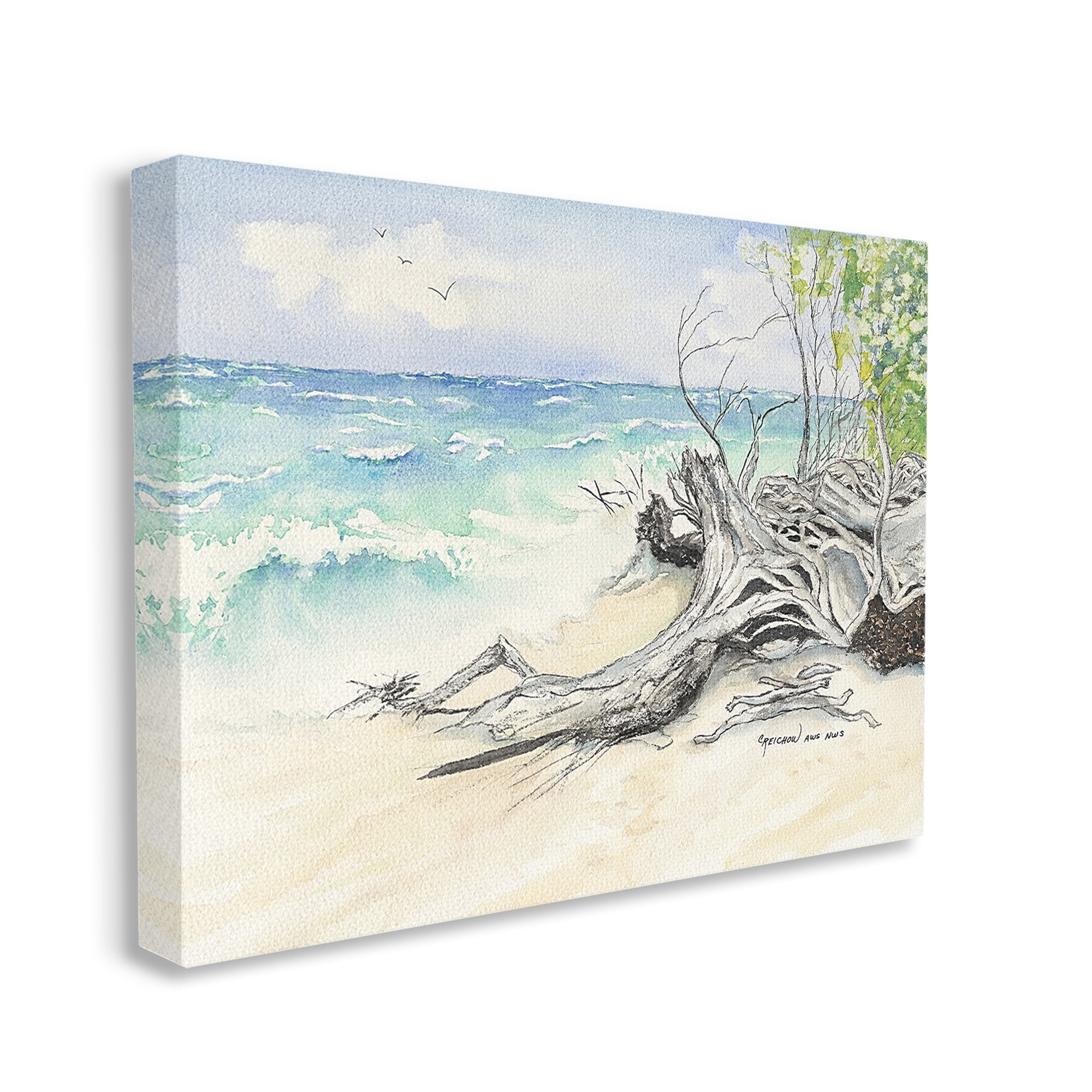 Stupell Industries Beach Driftwood Landscape Landscape Painting Gallery Wrapped Canvas Art Print Wall Art, 30 x 24