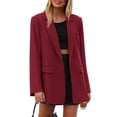 thumbnail image 5 of Women's Solid Color Single Button Blazer Casual Long Sleeve Fashion Outerwear Wine Red M, 5 of 5