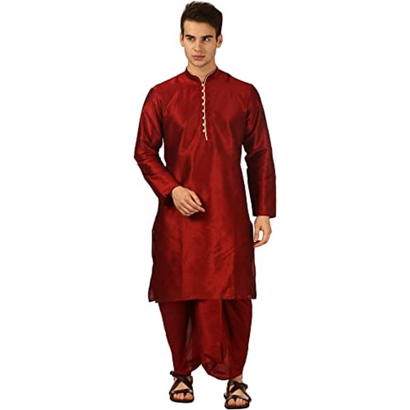 Royal Kurta Mens Art Silk Dhoti Kurta Set (Maroon) (44)