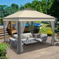 thumbnail image 2 of Costway 11'x11' 2-Tier Pop-Up Gazebo Tent Portable Canopy Shelter Carry Bag Mesh Brown, 2 of 11