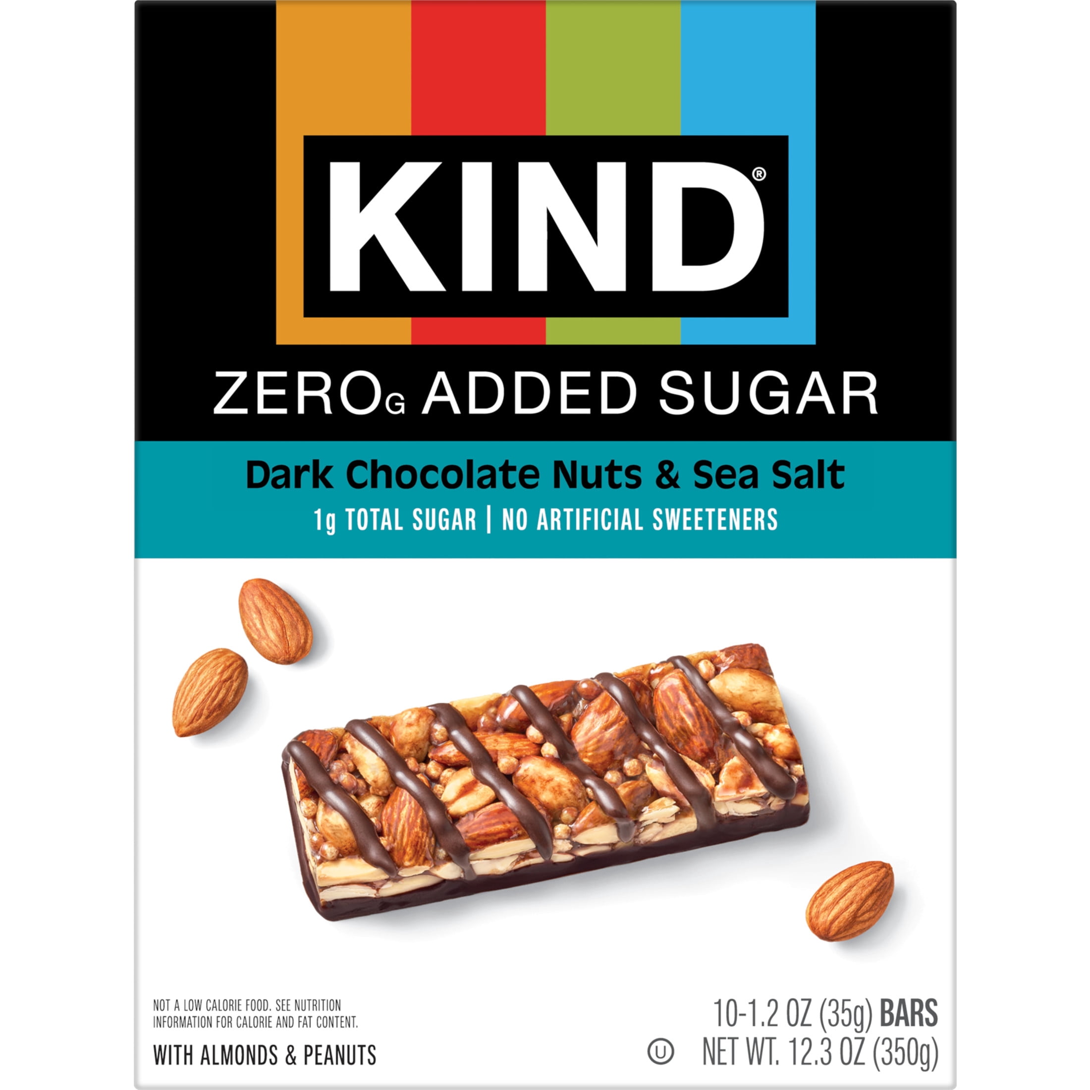 KIND ZERO Added Sugar Bars, Keto Friendly Snacks, Dark Chocolate Nuts and Sea Salt, 6.2oz Box 10 Count