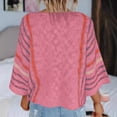 thumbnail image 6 of Htigea Womens Crewneck 3/4 Sleeve Sweaters Knitted Striped Pullover Tops Lightweight Soft Comfy Short Sweater Hot Pink XXL, 6 of 6