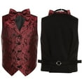 thumbnail image 3 of SiiRoh Kids Boys Gentlemen Bow Tie Vest Banquet Birthday Party Sleeveless Classic Jacquard Waistcoat Burgundy 12, 3 of 4