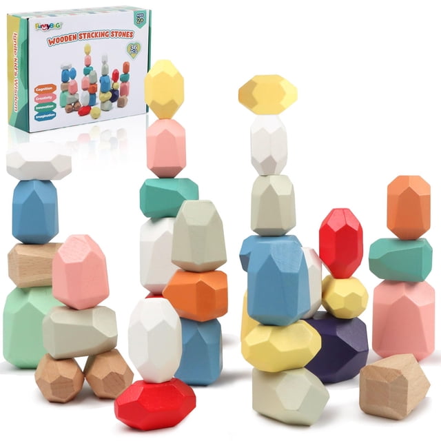 Juguetes Montessori FunnyB&G de Stacking Rocks, 36 unidades para más de 3 años