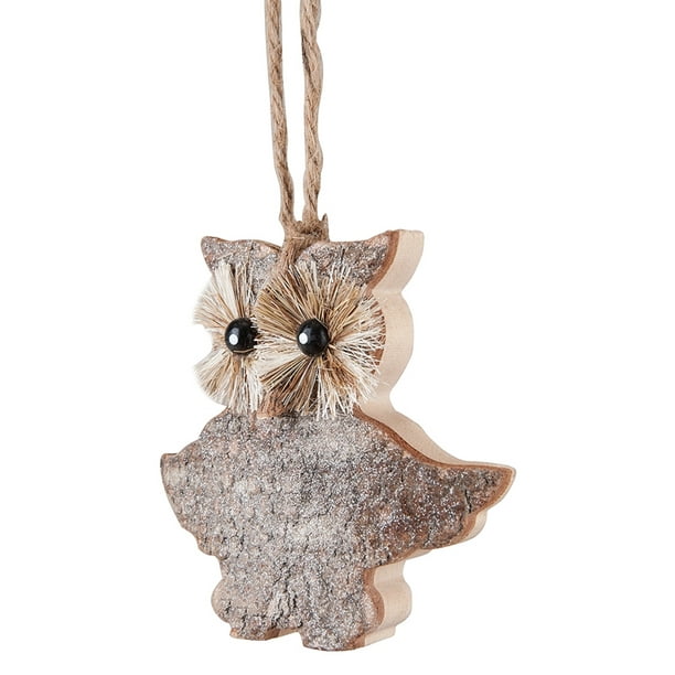 4.5" Country Cabin Glitter Birch Owl bois Ornement d'étoile de Noël