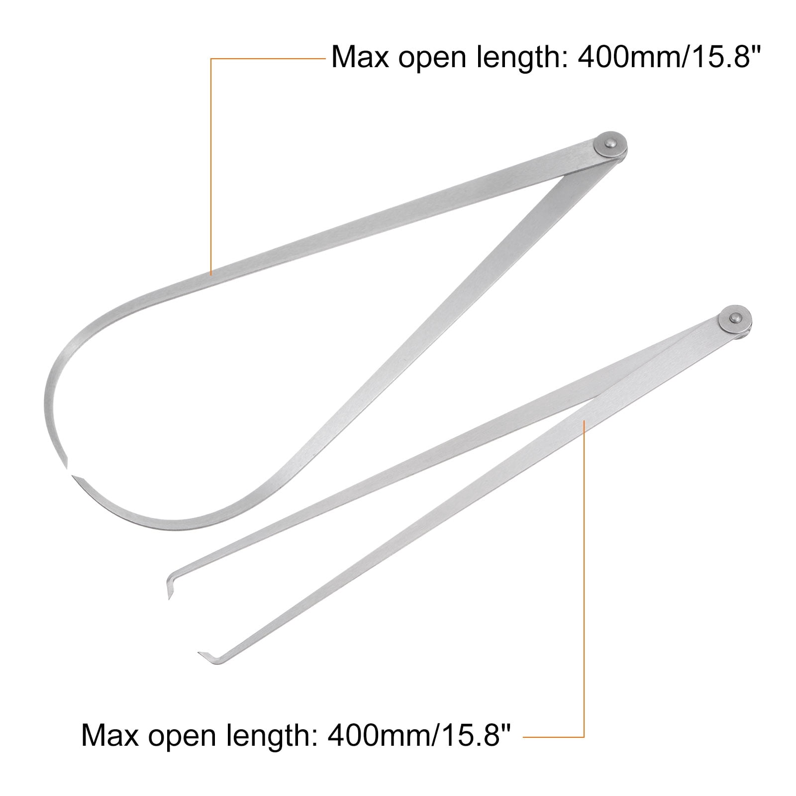 Uxcell 2pcs Firm Joint Inside/Outside Caliper 400mm 16 Inch Tool Steel Measurement Tool