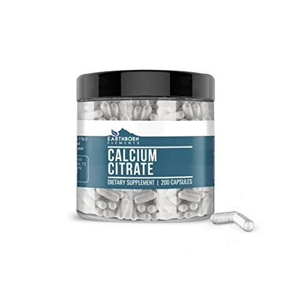 Earthborn Elements Calcium Citrate 200 Capsules, Pure & Undiluted, No Additives