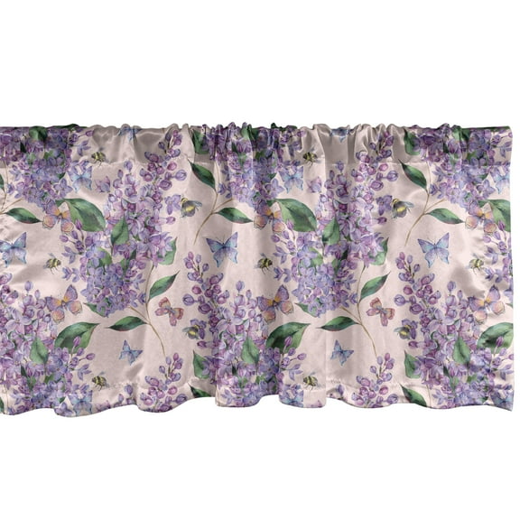 Ambesonne Floral Window Valance, Spring Atmosphere Bees Print, 42" x 12", Pale Peach Lilac Green