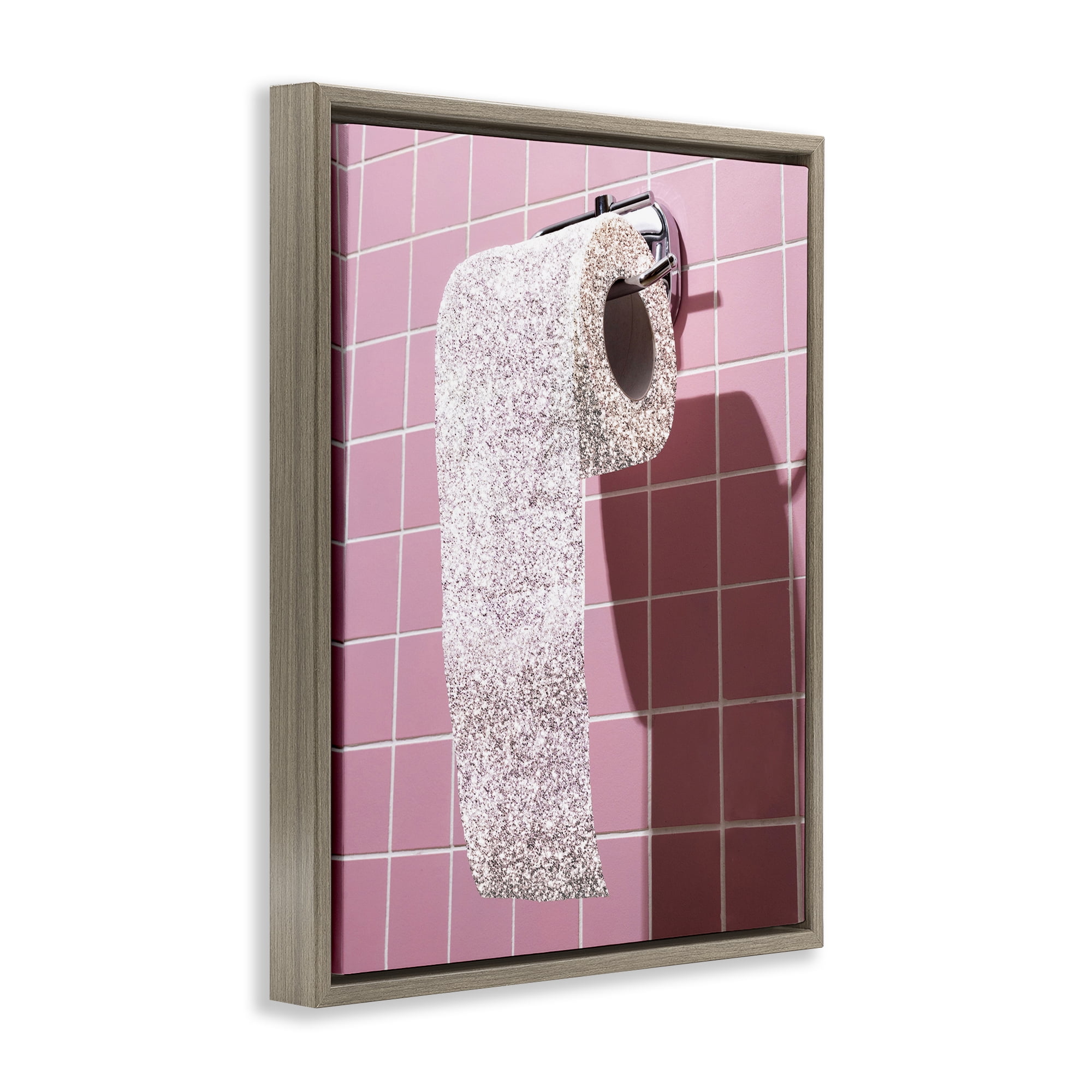 Stupell Industries Glitter Pink Toilet Paper Brown Framed Floater Canvas Wall Art, design by CAD Designs