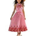 thumbnail image 2 of BLTIBY Girls Summer Floral Halter Maxi Dress Elegant Pleated Sleeveless Belted Party Dresses Beach Outfits Pink 8-9Years, 2 of 9