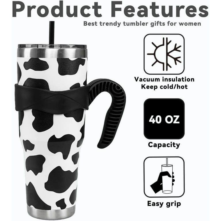 Cute 40 Oz Tumbler with Handle and Straw, Cow Print Large Big  Stainless Steel Vacuum Insulated Tumbler Iced Coffee Cup Water Bottle  Travel Mug, Cow Print Stuff Gifts decor Accessories