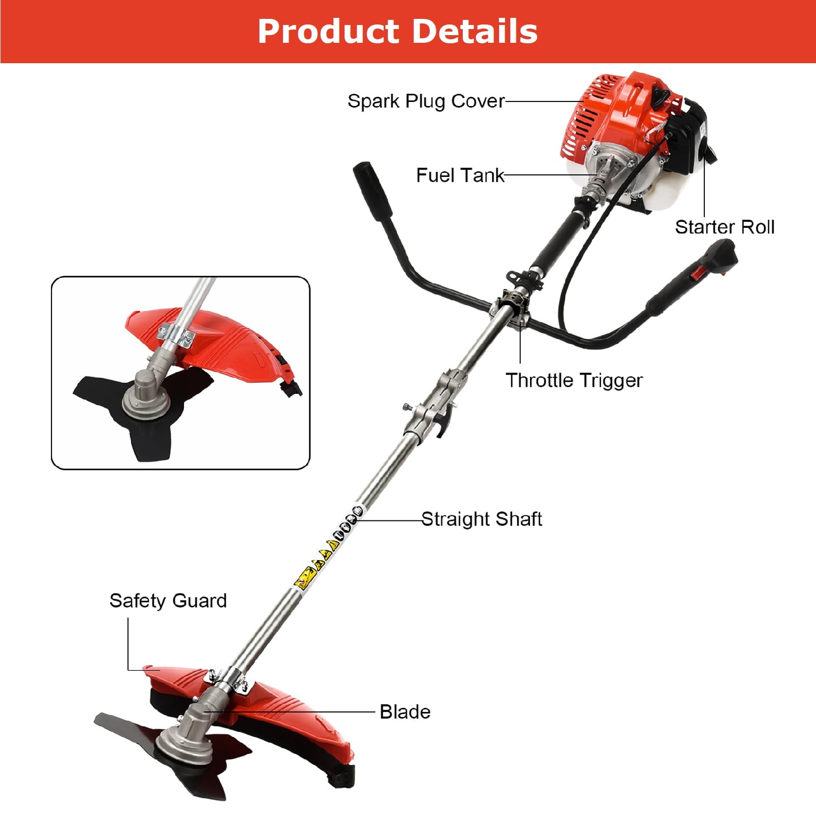 Aqmeifen 52CC Grass Trimmer 2-Cycle Cordless Gas String Trimmer & Edger 2 in 1 Weed Wacker Kit with Shoulder Strap (Red)