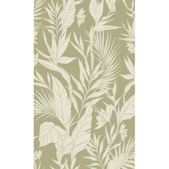 Green All-Over Branches & Leaves Tropical Print Non-Woven Non-Pasted Textured Wallpaper 57 Sq. Ft.