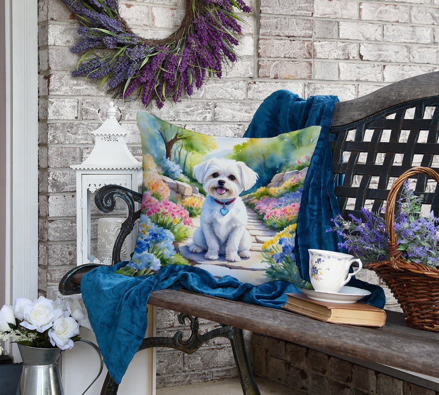 Maltese Spring Path Throw Pillow 18 in x 18 in