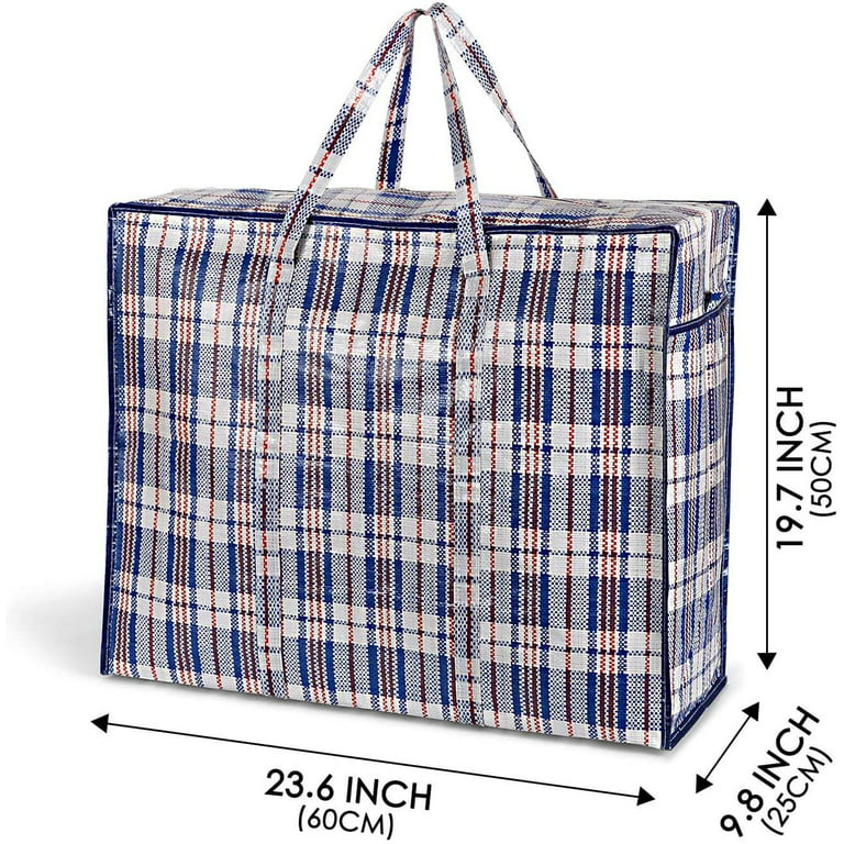 75L Extra Large Storage Bag (Set of 4) With Durable Zipper, Moving Bag -  (Blue Checkered) 