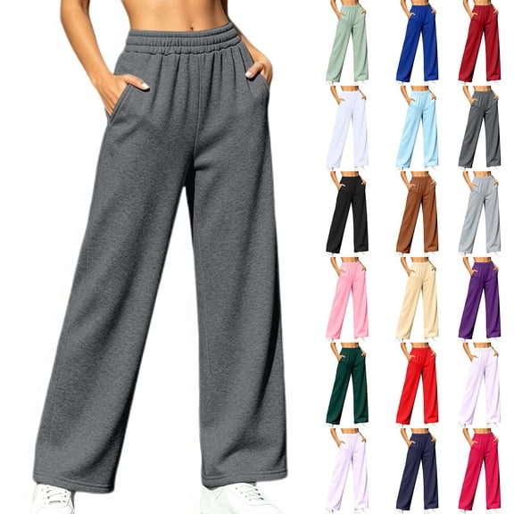 Diufon Womens Wide Leg Sweatpants High Waisted Pull On Jogger Pants Fleece Lined Lounge Pants with Pockets