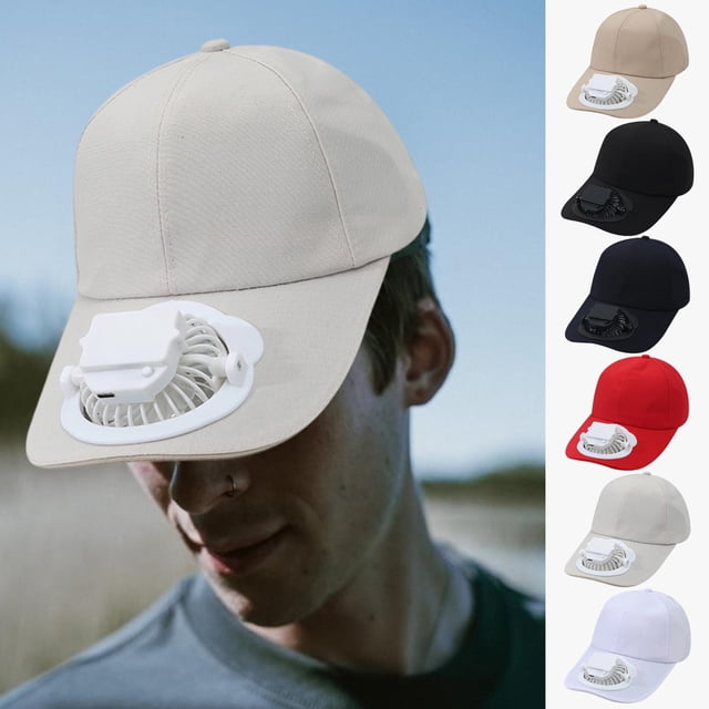 Gorra con Ventilador Recargable para Adultos, Estilo Béisbol, Ideal para Viajes y Ocio | Material: Poliéster Beige | Protección Solar Upf 50+ | Ventilador Giratorio 360° | Batería de 1100 Mah | Veloc