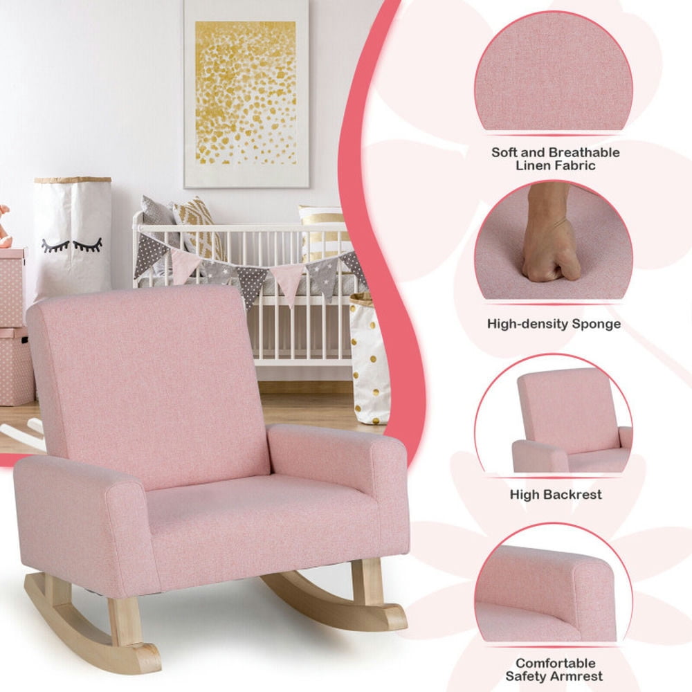 Topcobe Kids Rocking Chair with Solid Wood Legs, Toddler Living Room Chair-Pink