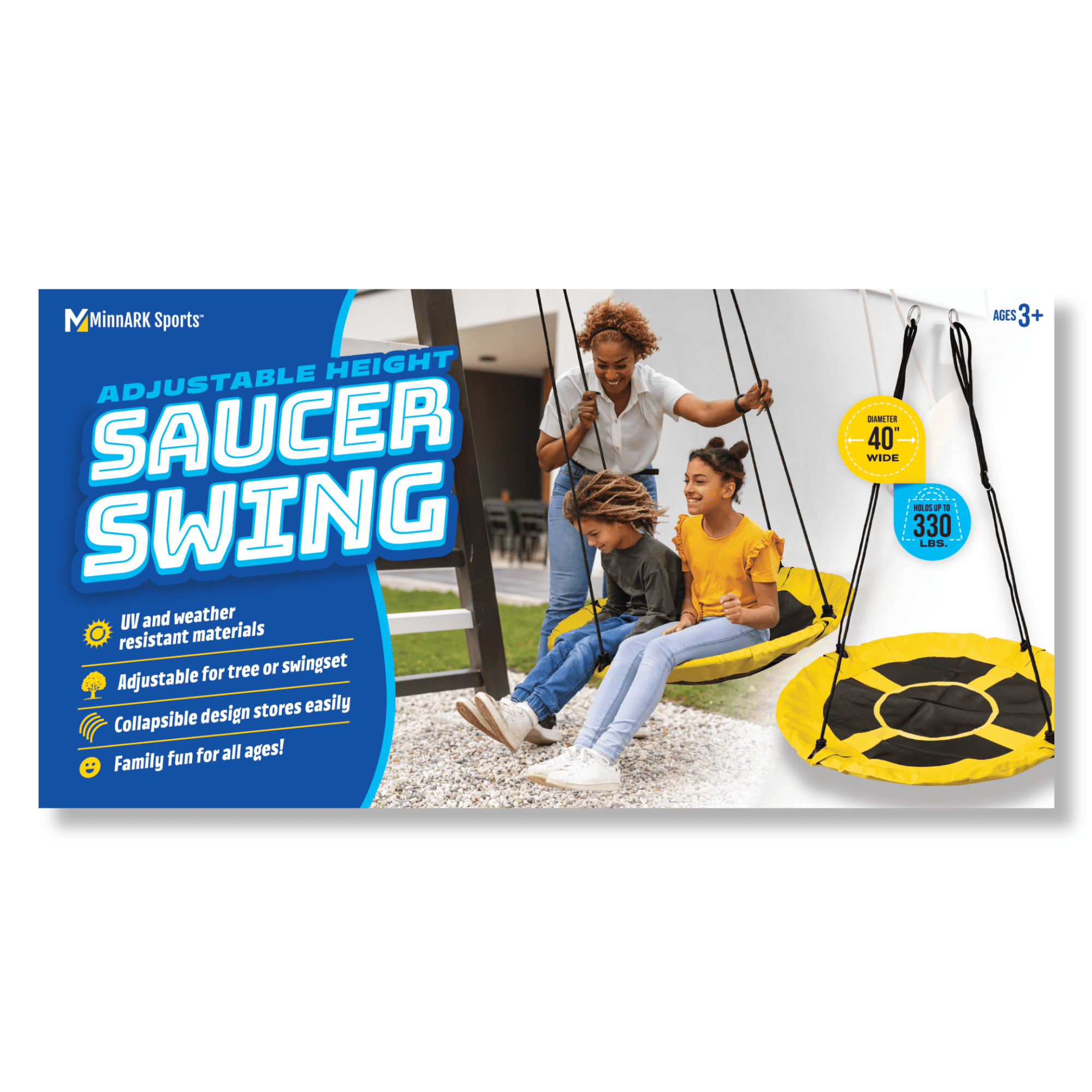 Saucer Swing, Adjustable Height Outdoor Swing for All Ages, by MinnARK