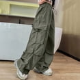 thumbnail image 5 of Ccpelsie Girls Streetwear Cargo Pants Spring Collection Baggy Wide Leg with Cargo Pockets and Adjustable Waist Comfort Fit Trousers(A01-AG,13-14 Years), 5 of 7