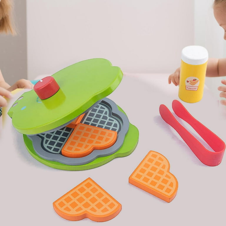 Wooden Food Kitchen Toys Kitchen Accessories Hands on Ability Preschool Learning Toys for Kids 4 5 6 Waffle Maker, Green