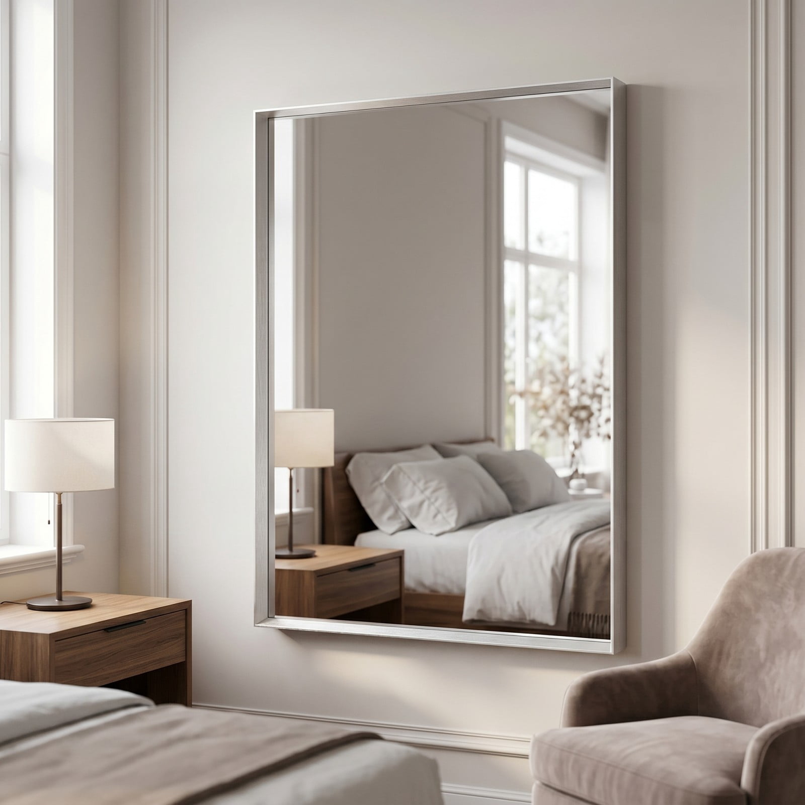 Gleamira 36"x40" Rectangular Bathroom Mirror Wall Vanity Mirror with Deep Frame, Silver