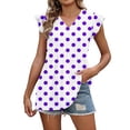 thumbnail image 1 of Craaazy Women Casual V Neck Blouse, Polka Dot/Ombre/Check Print Short Sleeve Ruffle Sleeve Top, Loose Fit Comfy T-shirts for Daily Wear Gifts, 1 of 9
