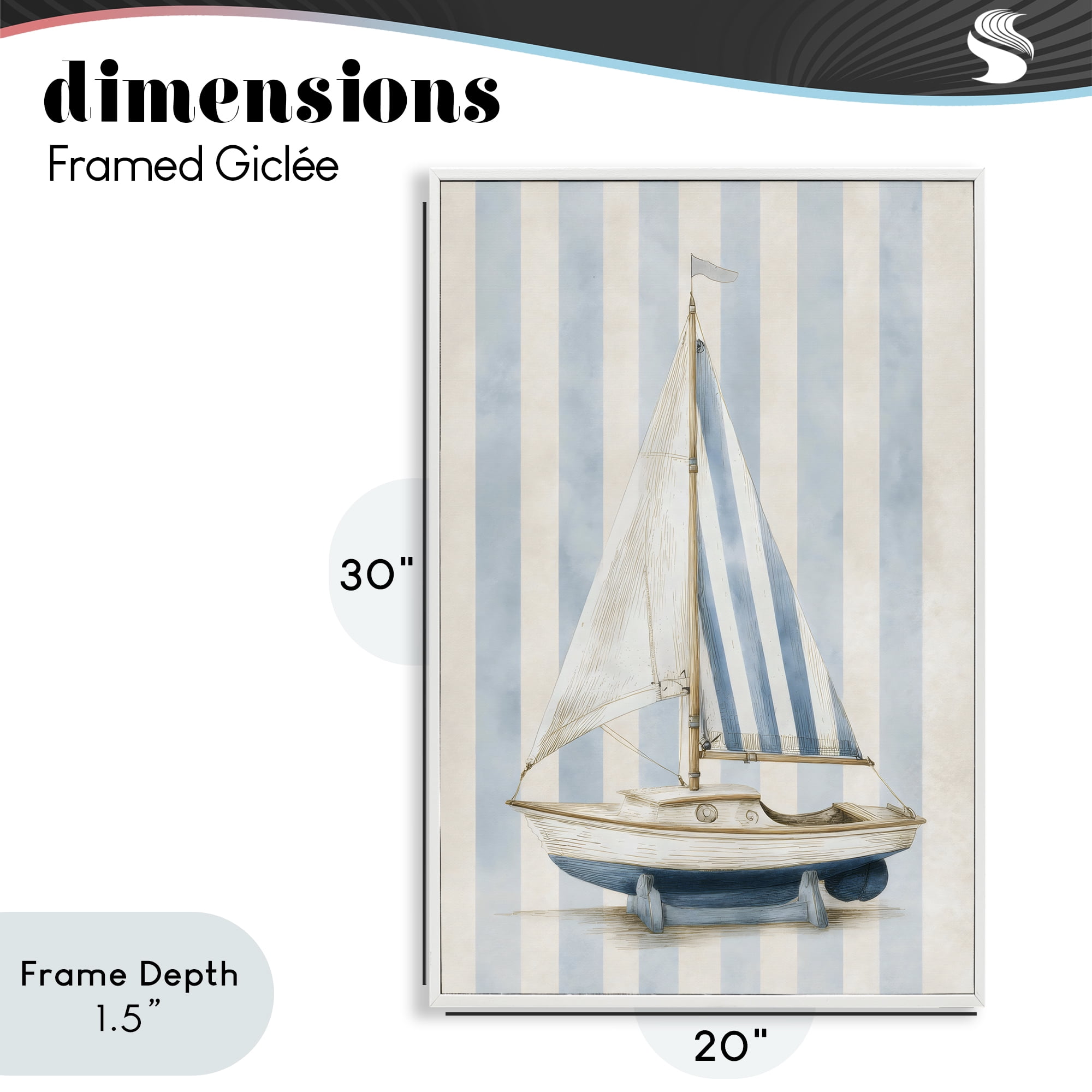 Stupell Industries Seaside Stripes Sailboat White Framed Giclee Art, design by Petal Prints Design