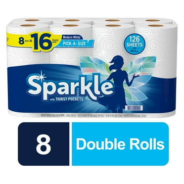 Sparkle Pick-A-Size Paper Towels, White, 8 Double Rolls = 16 Regular Rolls, 126 2-Ply Sheets Per Roll